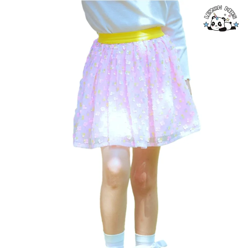 LEZONKIDS - Stylish Pink Sequin Skirt Ruffles Tulle Skirt Lining Cotton Children Toddler Girls Tutu Skirt